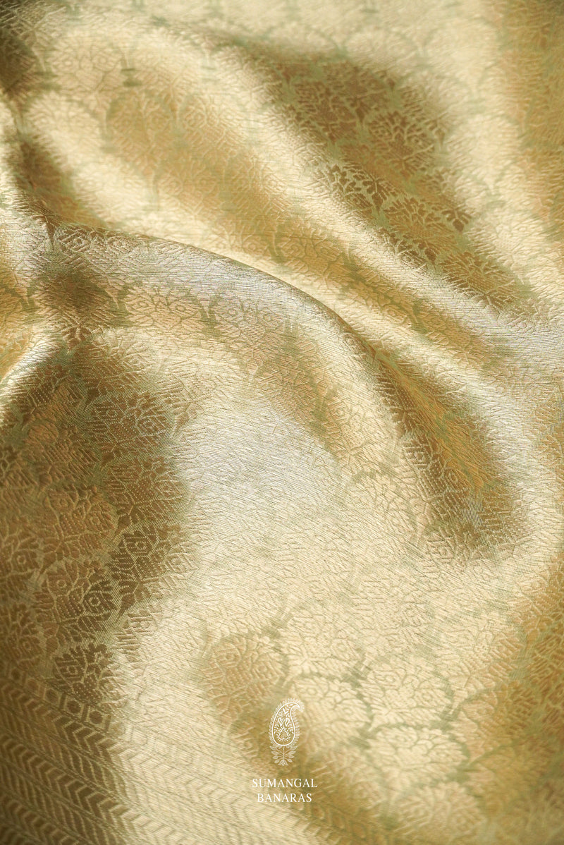 Handwoven Banarsi Fusion Green Tissue Silk Saree