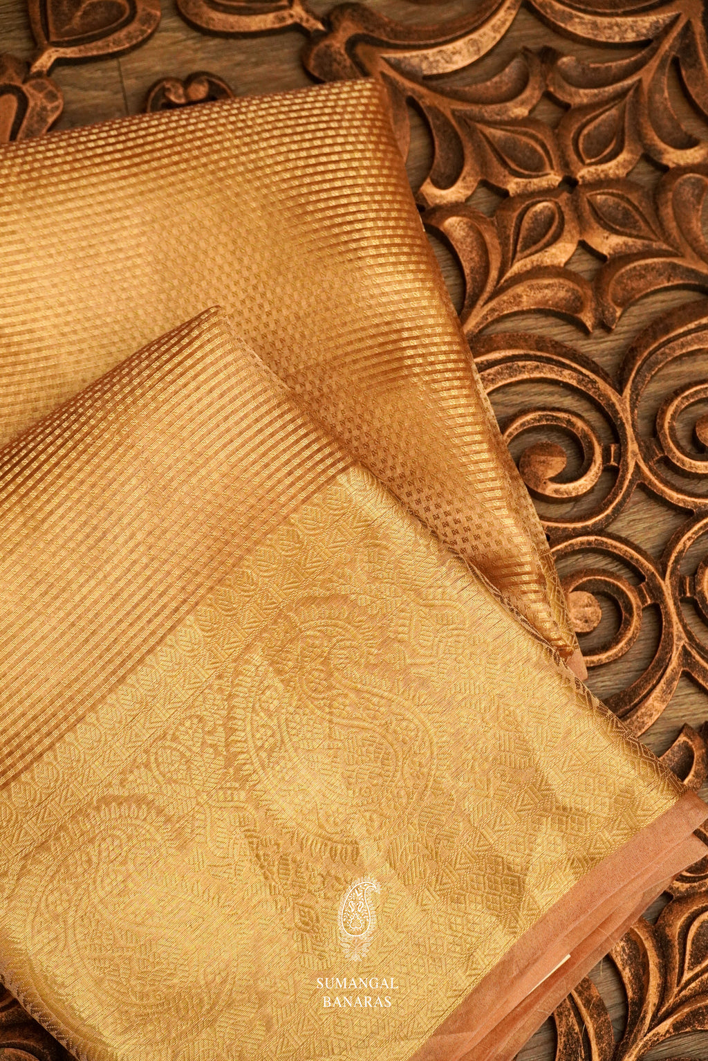 Handwoven Banarsi Rose Gold Tissue Silk Saree