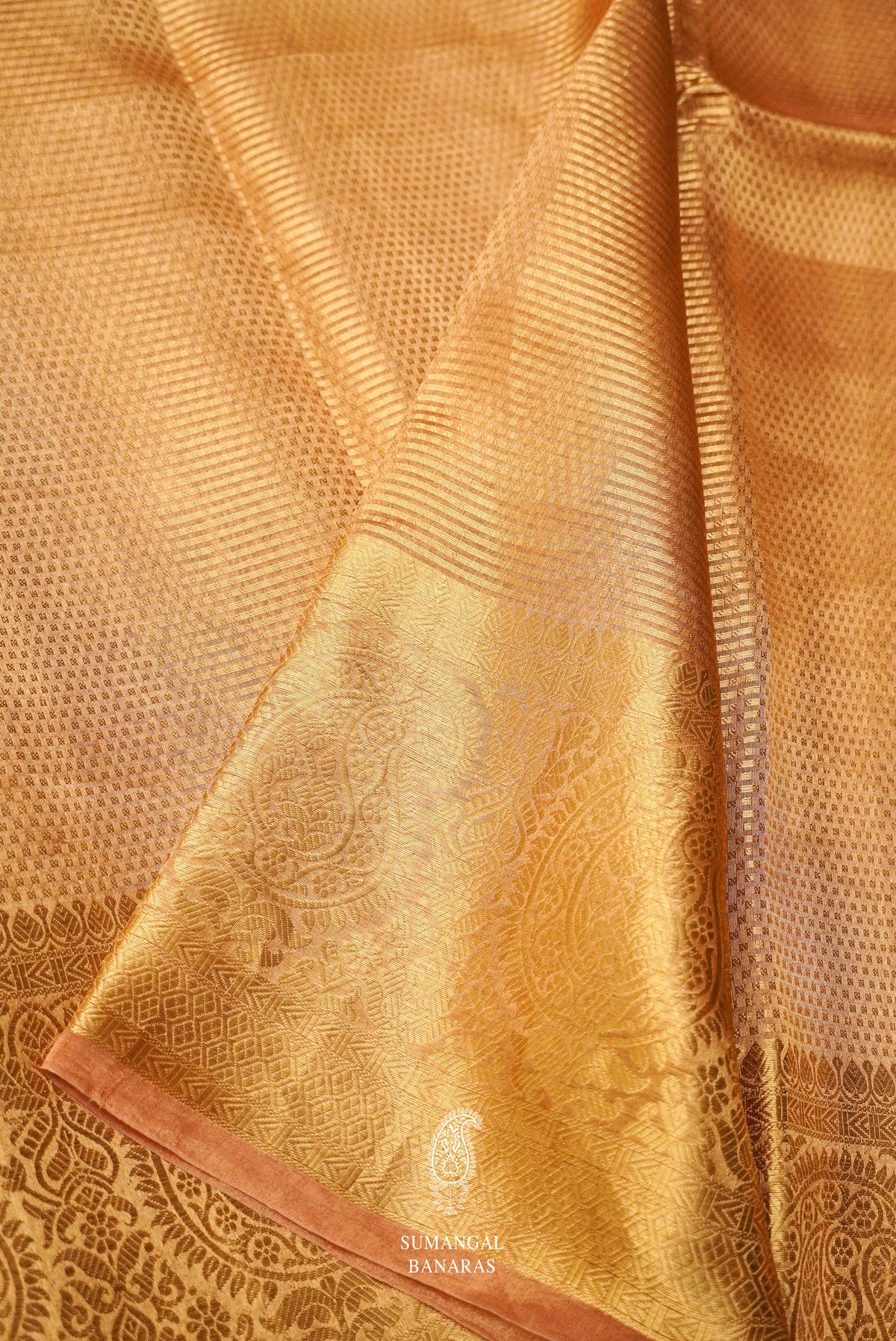 Handwoven Banarsi Rose Gold Tissue Silk Saree