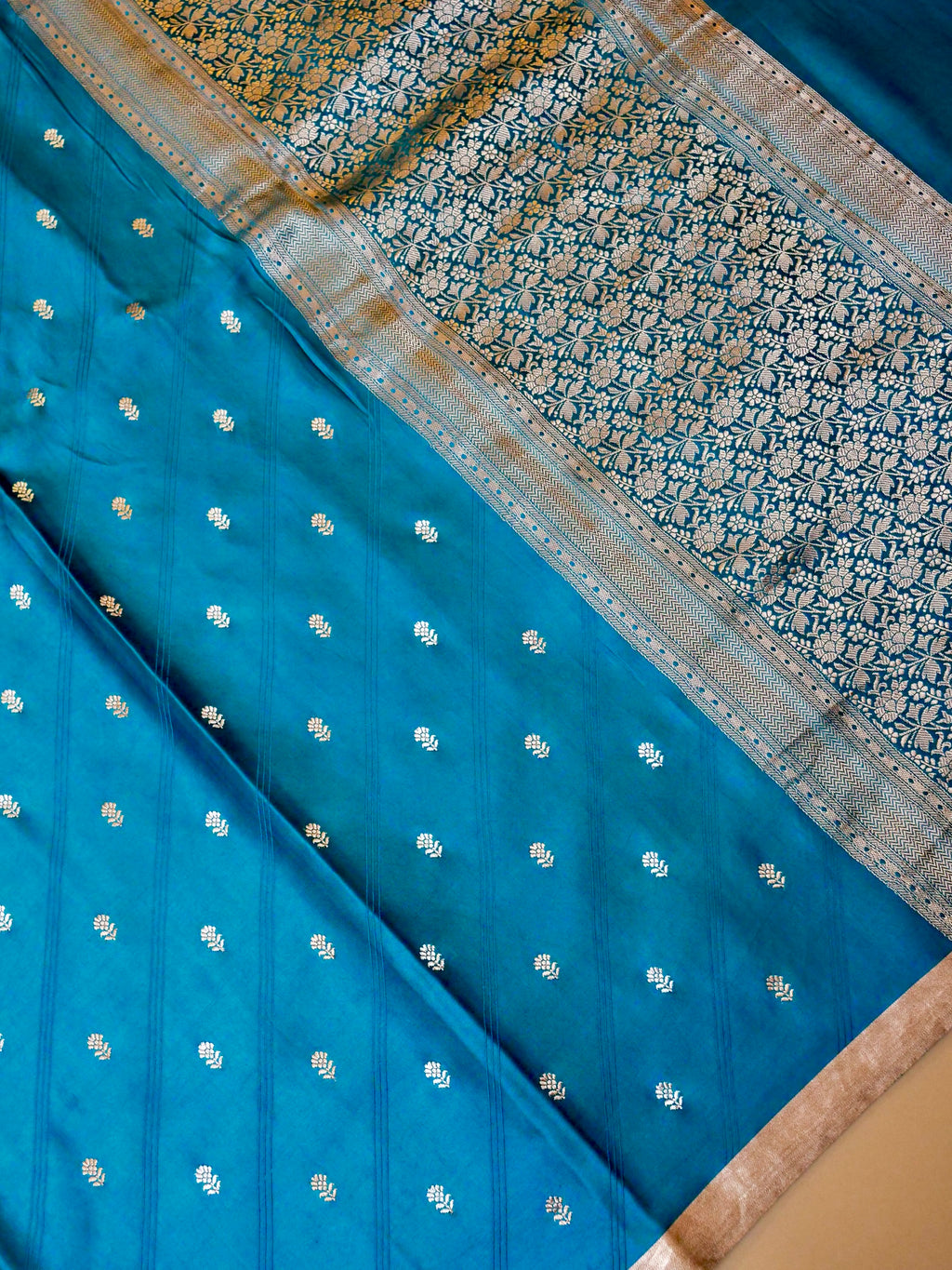 Handwoven Teal Blue Banarasi Katan Silk Saree