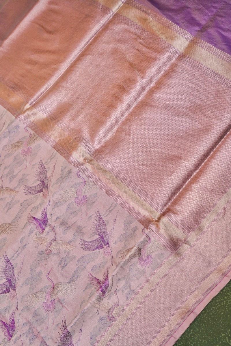 Handwoven Rose Gold Banarasi Katan Silk Saree