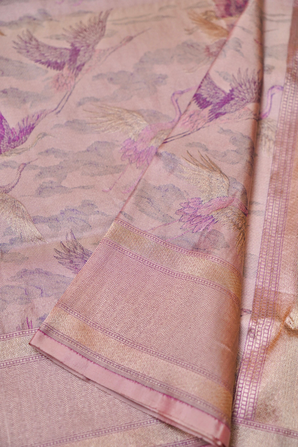 Handwoven Rose Gold Banarasi Katan Silk Saree