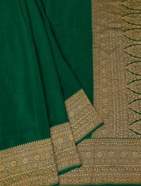 Handwoven Bottle Green Banarasi Crepe Silk Saree