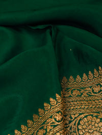 Handwoven Bottle Green Banarasi Crepe Silk Saree