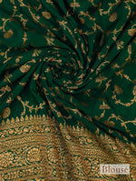 Handwoven Bottle Green Banarasi Crepe Silk Saree