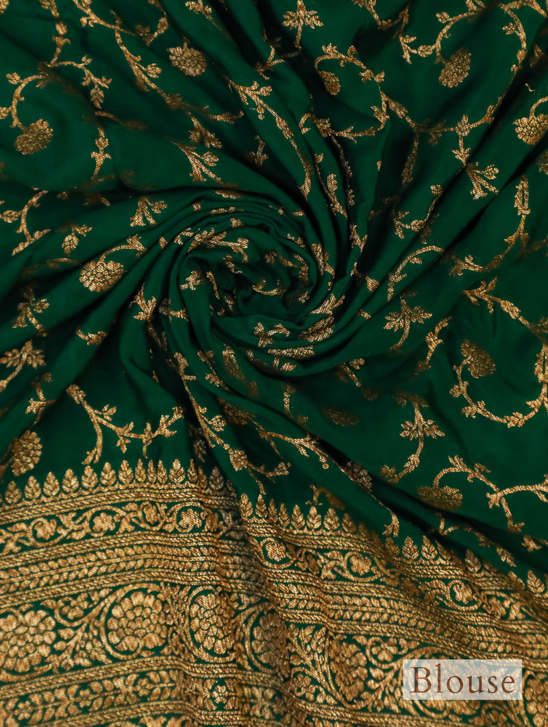 Handwoven Bottle Green Banarasi Crepe Silk Saree