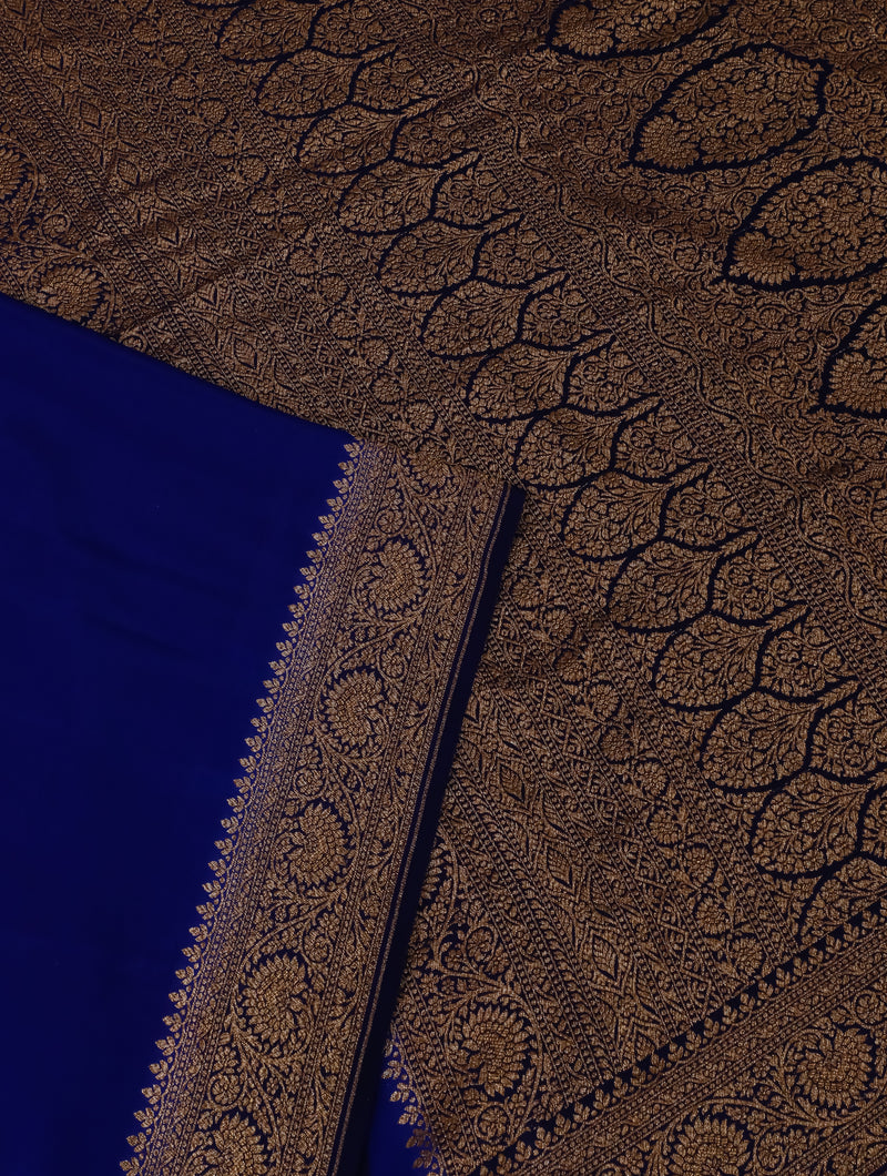 Handwoven Royal Blue Banarasi Crepe Silk Saree