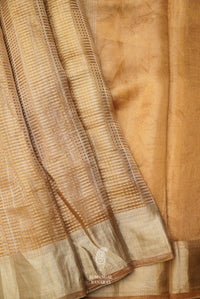 Handwoven Banarsi Silverish Gold Kora Silk Saree