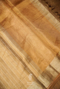 Handwoven Banarsi Silverish Gold Kora Silk Saree