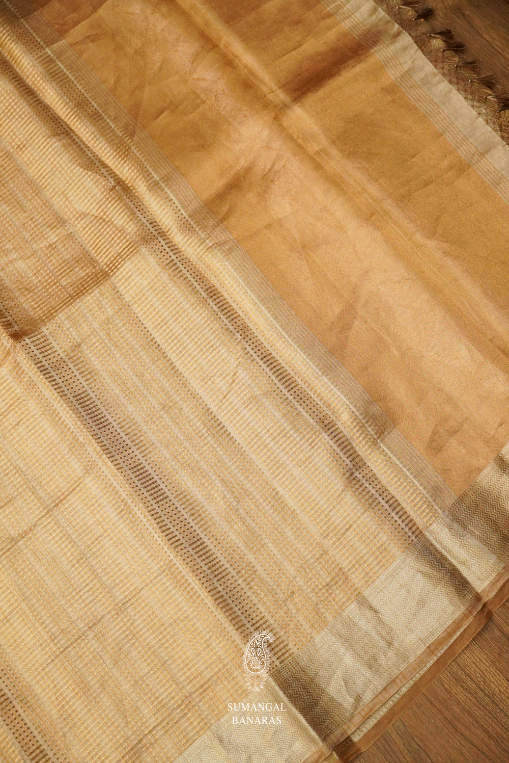 Handwoven Banarsi Silverish Gold Kora Silk Saree