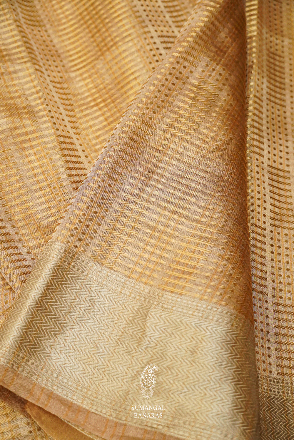 Handwoven Banarsi Silverish Gold Kora Silk Saree