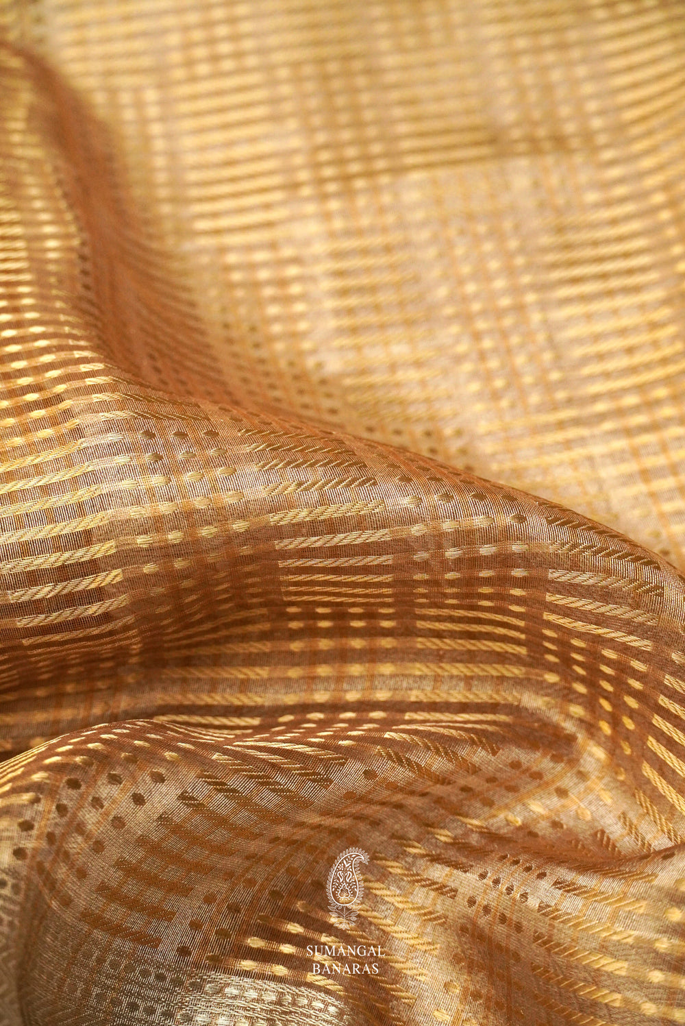 Handwoven Banarsi Silverish Gold Kora Silk Saree