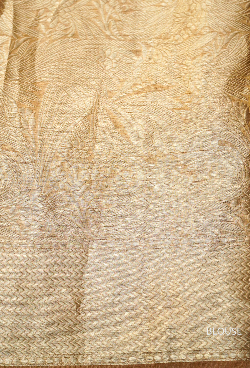 Handwoven Banarsi Silverish Gold Kora Silk Saree
