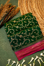 Handwoven Dark Green Banarasi Crape Georgette Saree