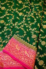 Handwoven Dark Green Banarasi Crape Georgette Saree