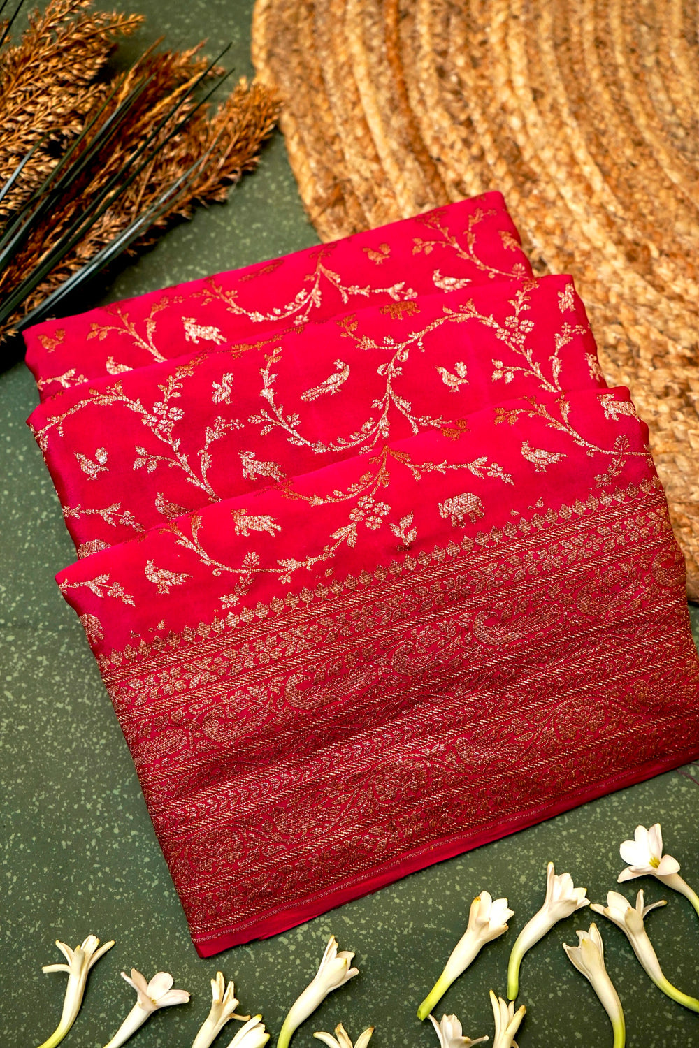 Handwoven Pink Banarasi Crape Georgette Saree