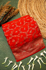 Handwoven Red Banarasi Crape Georgette Saree