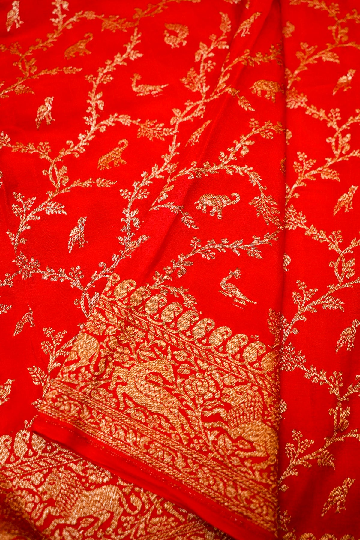 Handwoven Red Banarasi Crape Georgette Saree