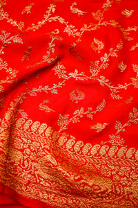 Handwoven Red Banarasi Crape Georgette Saree