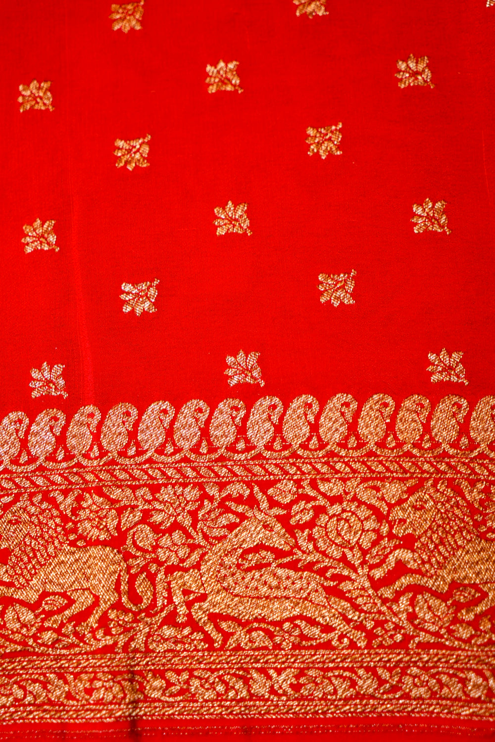 Handwoven Red Banarasi Crape Georgette Saree