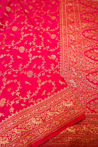 Handwoven Pink Banarasi Crape Georgette Saree