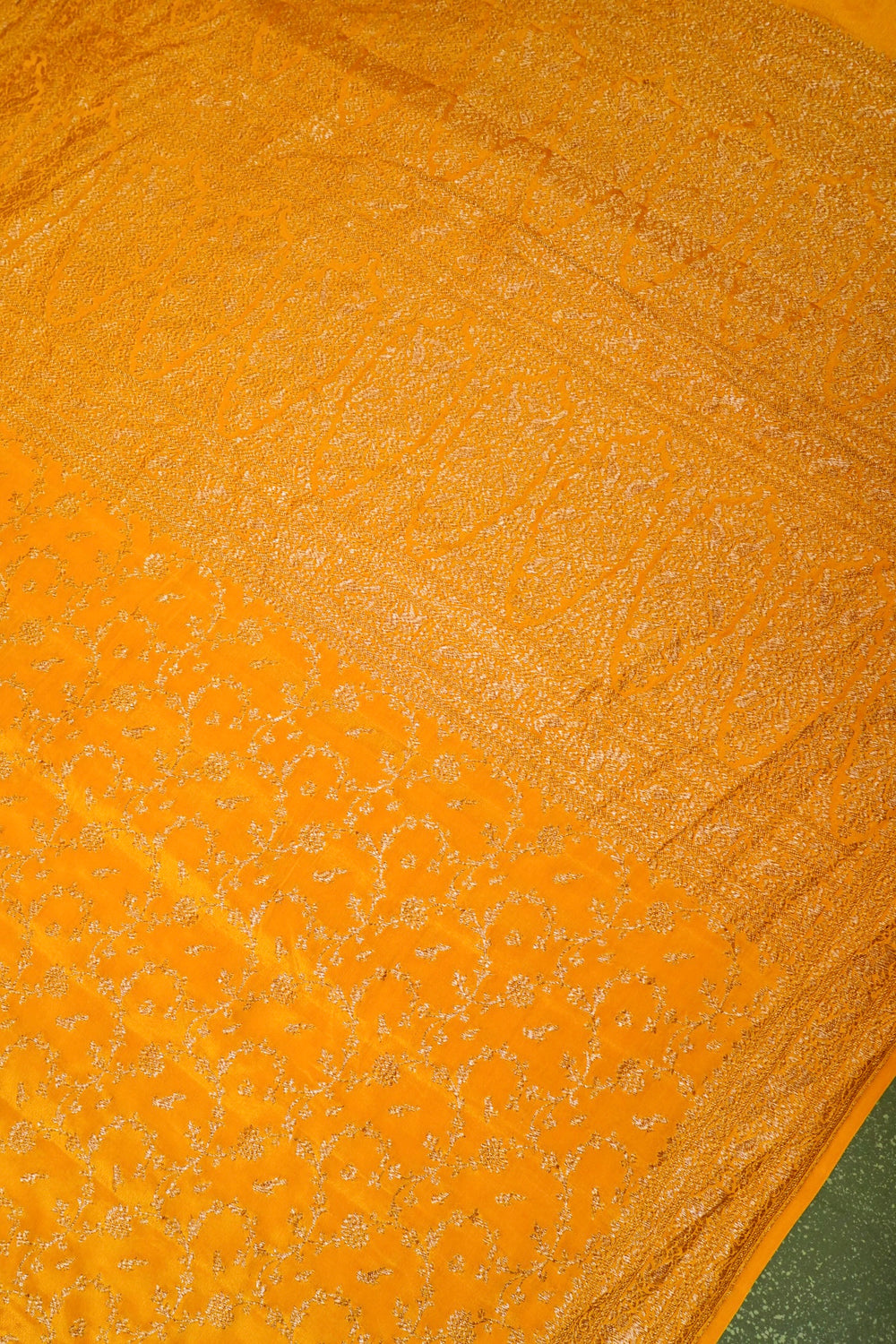 Handwoven Yellow Banarasi Crape Georgette Saree