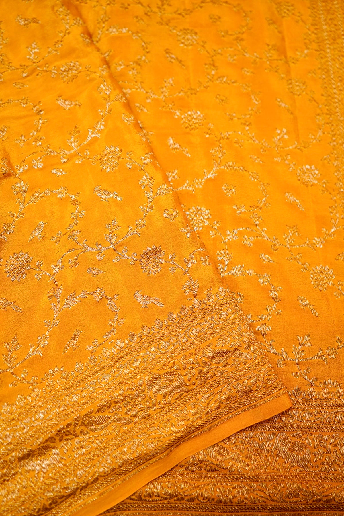 Handwoven Yellow Banarasi Crape Georgette Saree