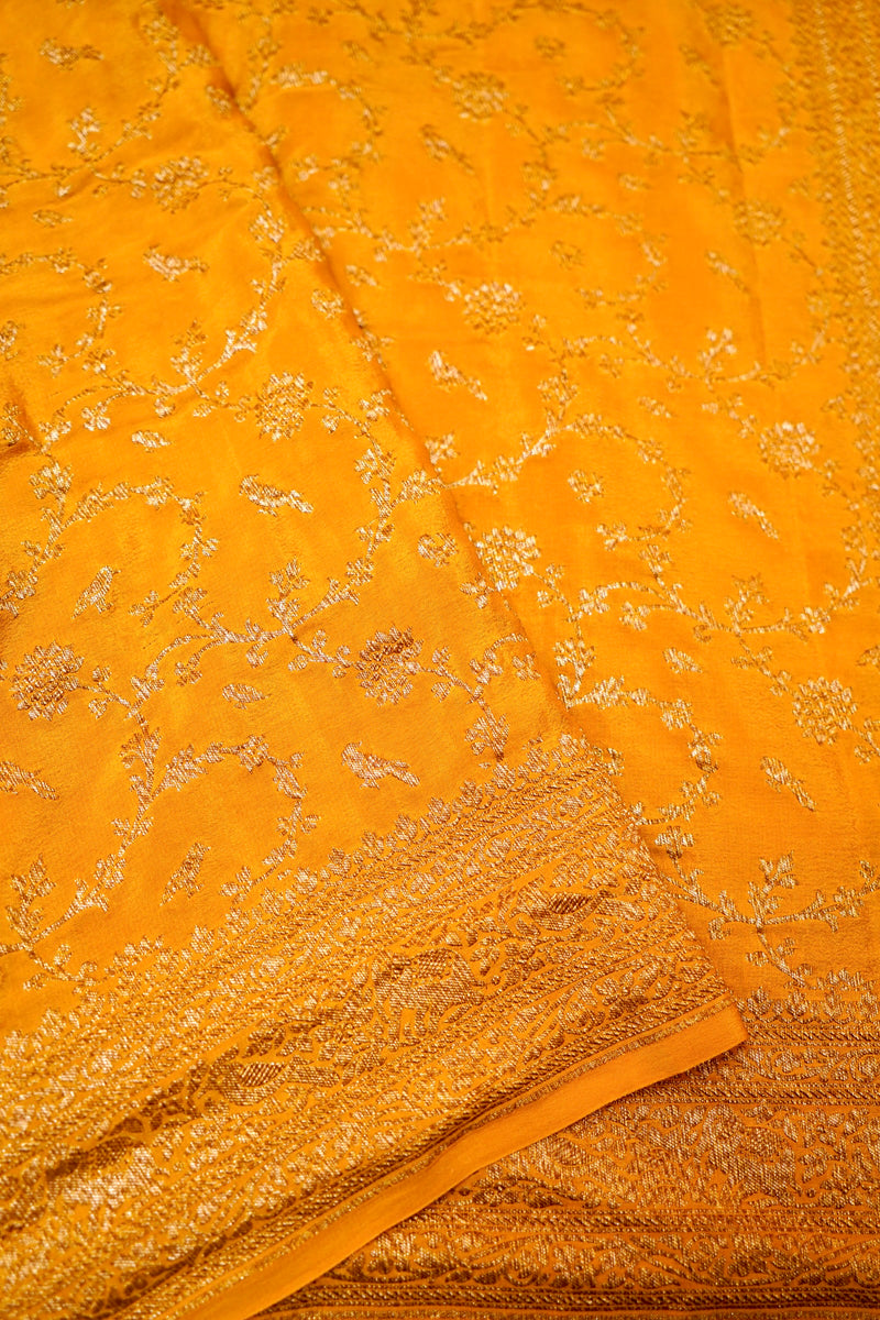 Handwoven Yellow Banarasi Crape Georgette Saree