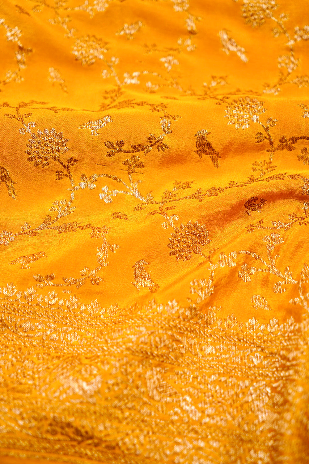 Handwoven Yellow Banarasi Crape Georgette Saree