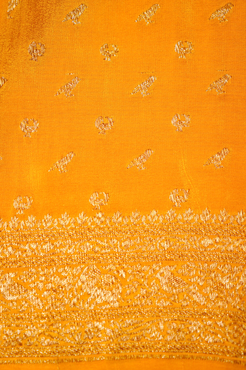 Handwoven Yellow Banarasi Crape Georgette Saree