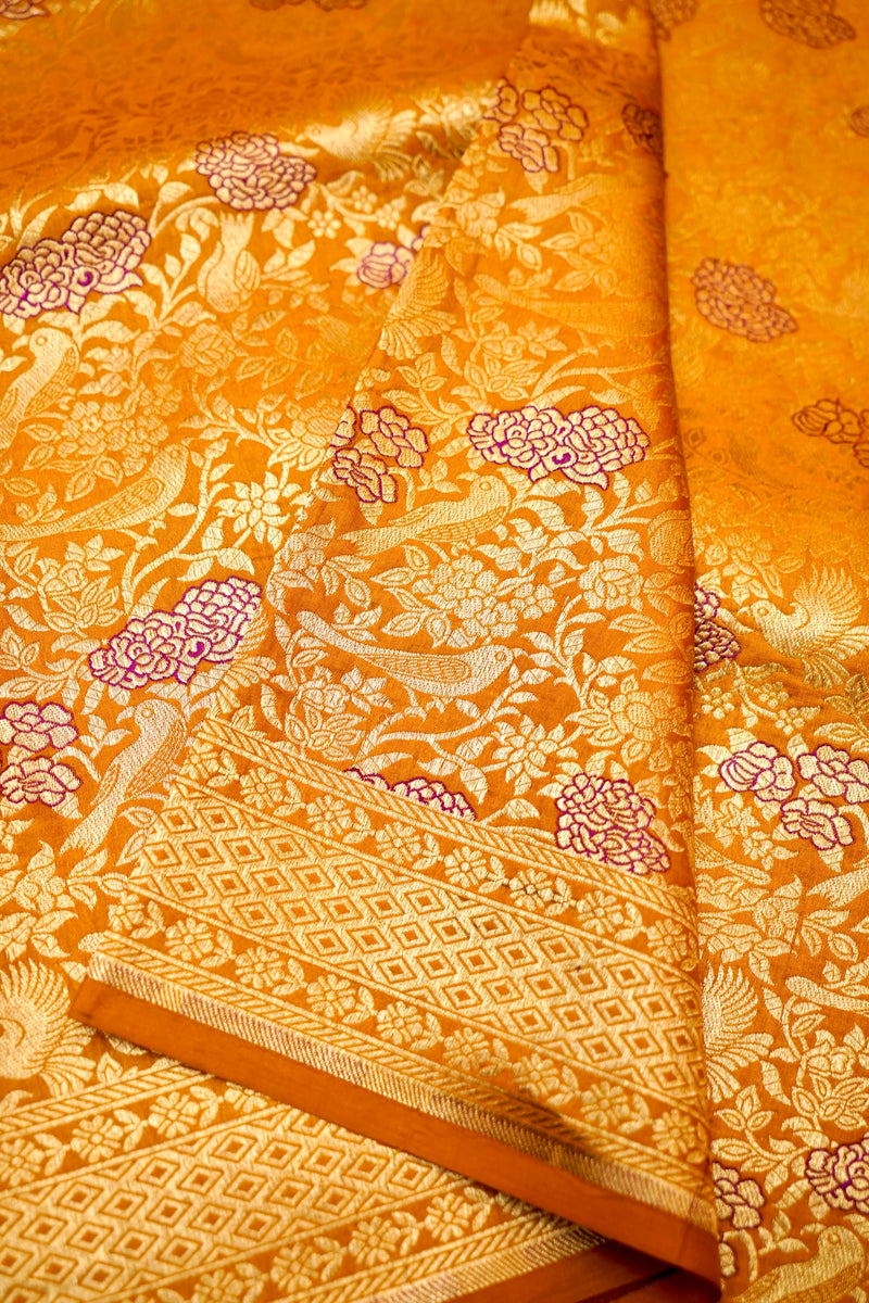 Handwoven Yellow Banarasi Katan Silk Saree