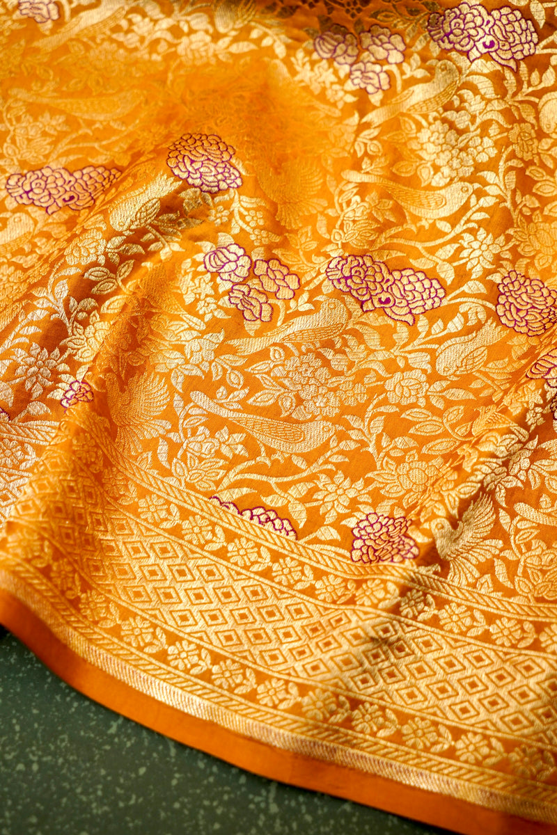 Handwoven Yellow Banarasi Katan Silk Saree