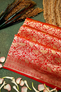 Handwoven Red Banarasi Katan Silk Saree