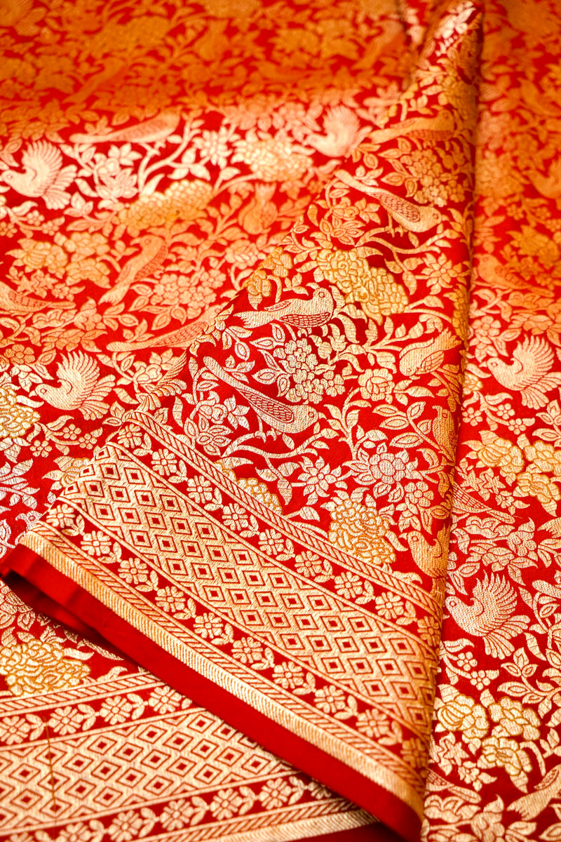 Handwoven Red Banarasi Katan Silk Saree