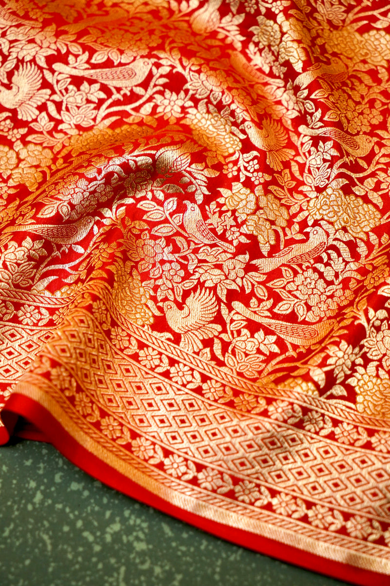 Handwoven Red Banarasi Katan Silk Saree