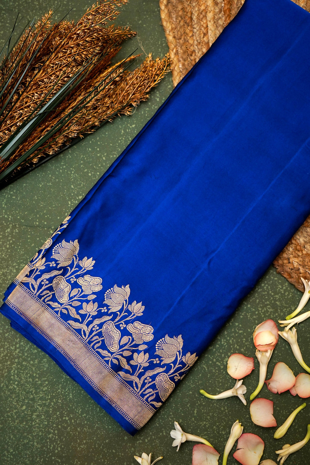 Handwoven Royal Blue Banarasi Mashru Silk Saree