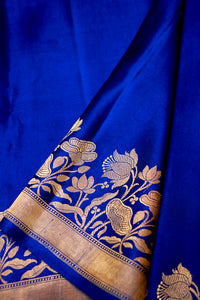 Handwoven Royal Blue Banarasi Mashru Silk Saree