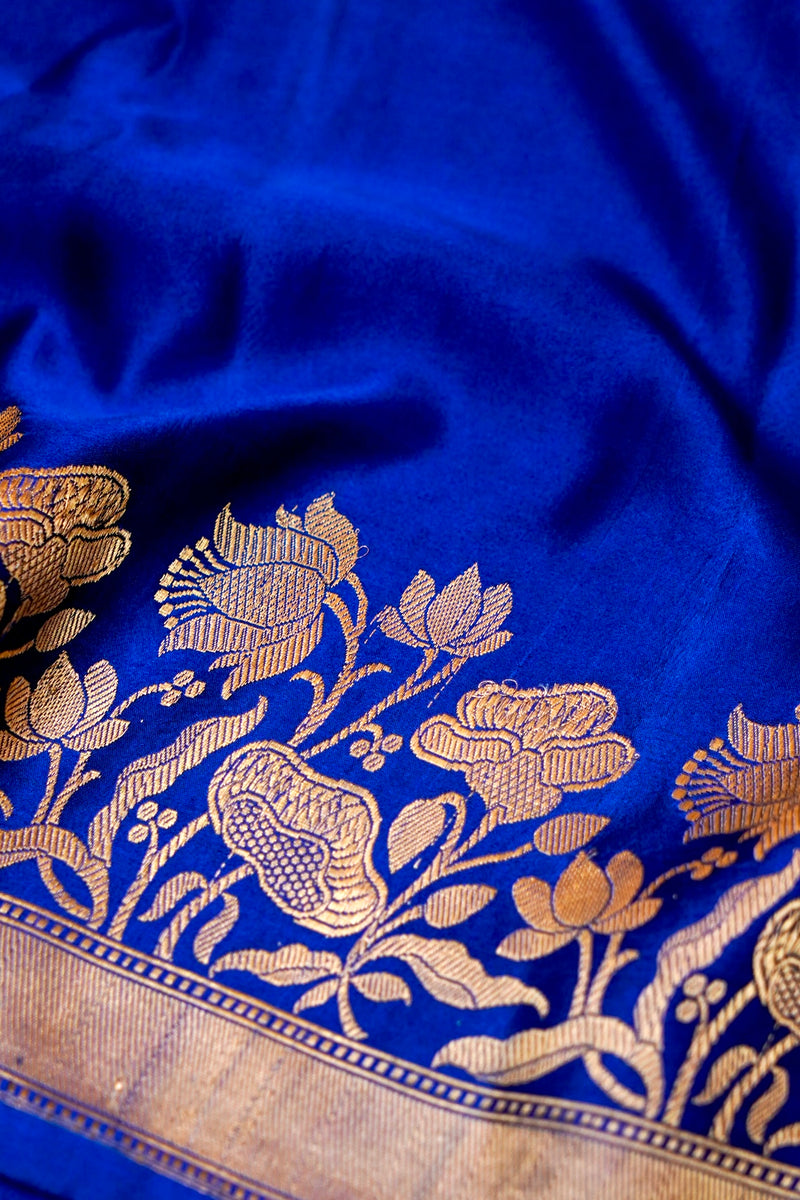 Handwoven Royal Blue Banarasi Mashru Silk Saree