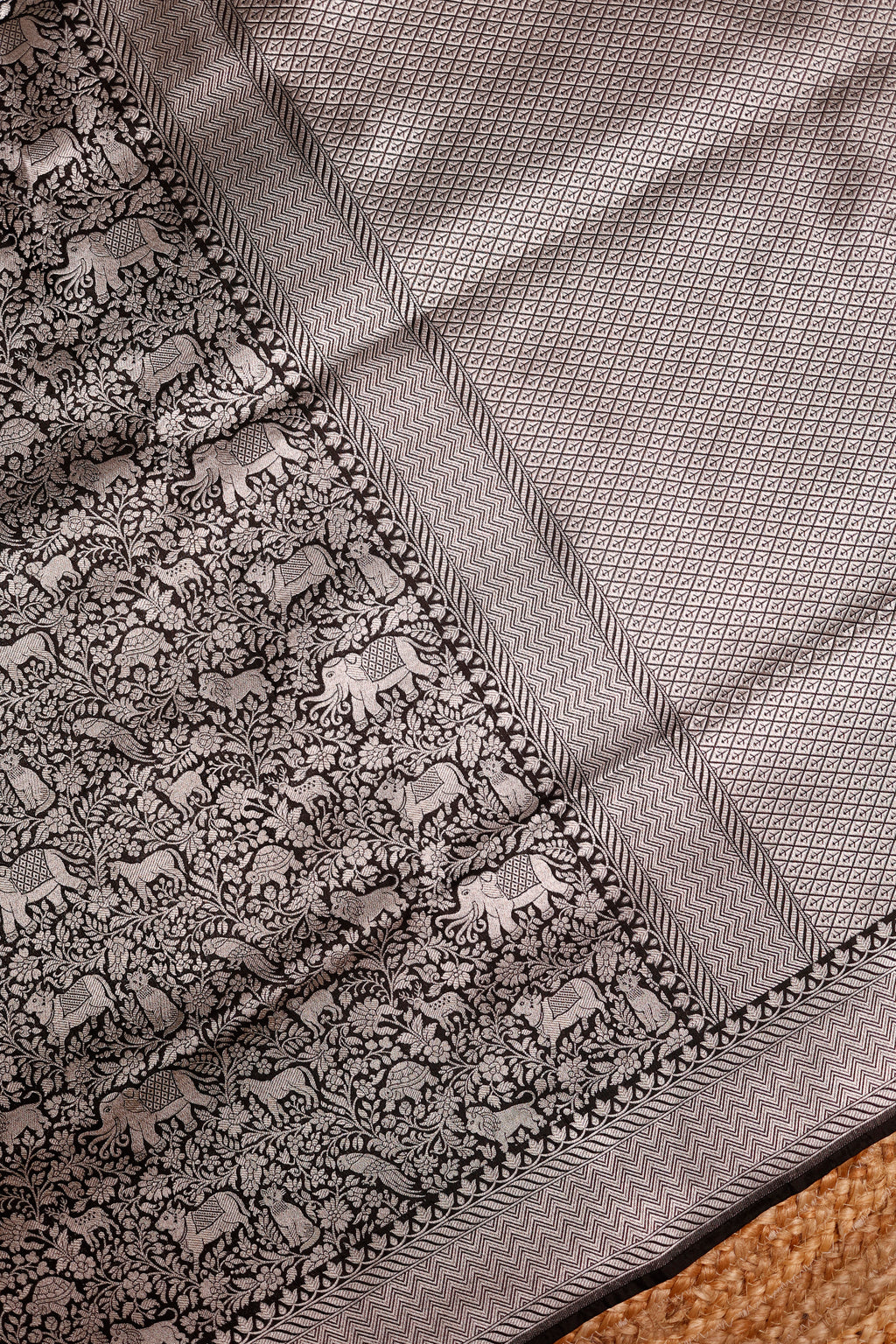 Handwoven Black Banarasi Katan Silk Saree