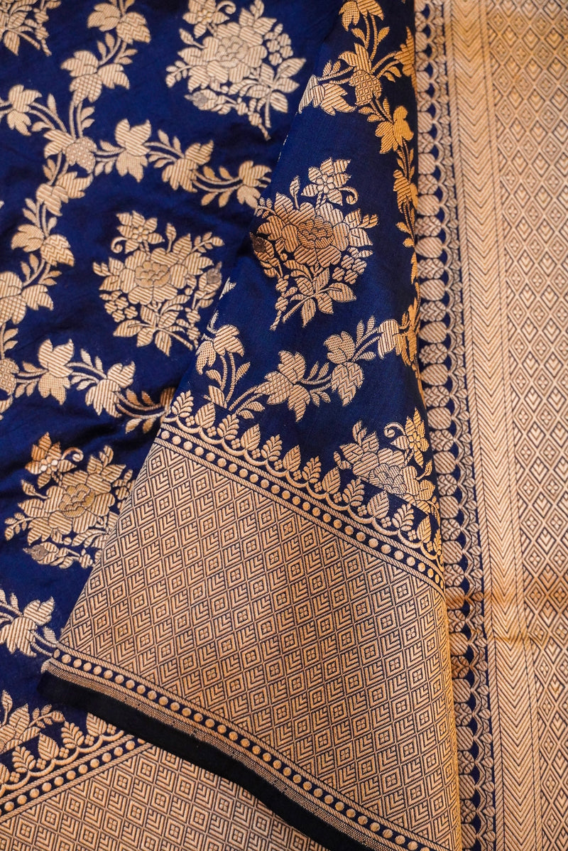 Handwoven Royal Blue Banarasi Katan Silk Saree