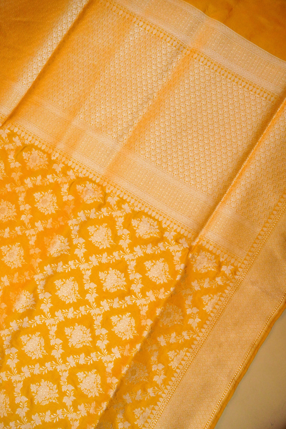 Handwoven Yellow  Banarasi Katan Silk Saree