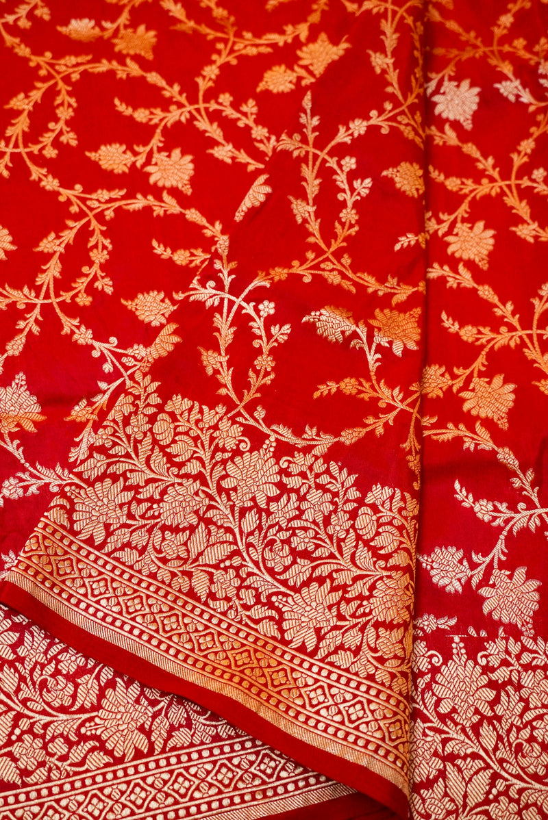 Handwoven Red Banarasi Katan Silk Saree