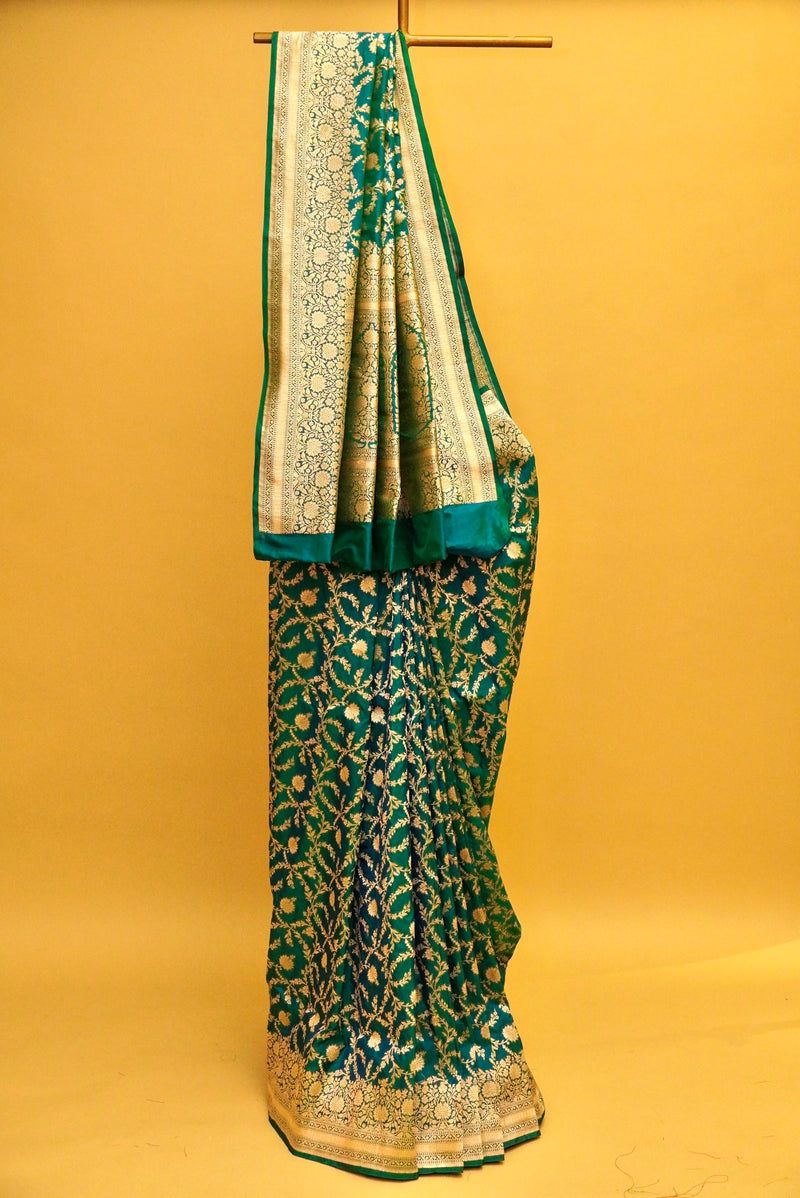 Handwoven Green Banarasi Katan Silk Saree