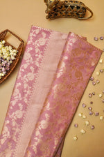 Handwoven Onion Pink Banarasi Katan Silk Saree