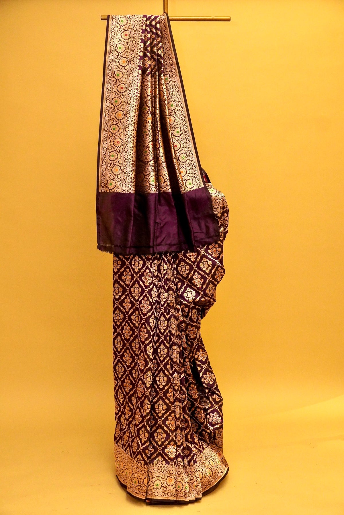 Handwoven Wine Banarasi Katan Silk Saree