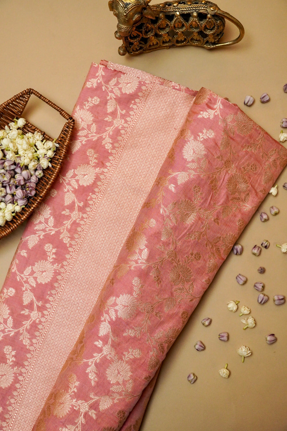 Handwoven Peach Banarasi Katan Silk Saree