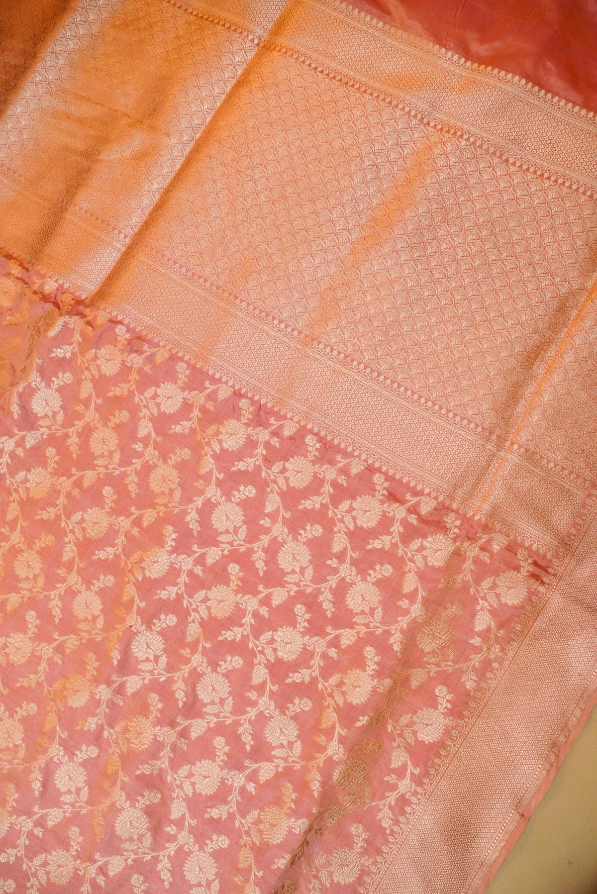 Handwoven Peach Banarasi Katan Silk Saree