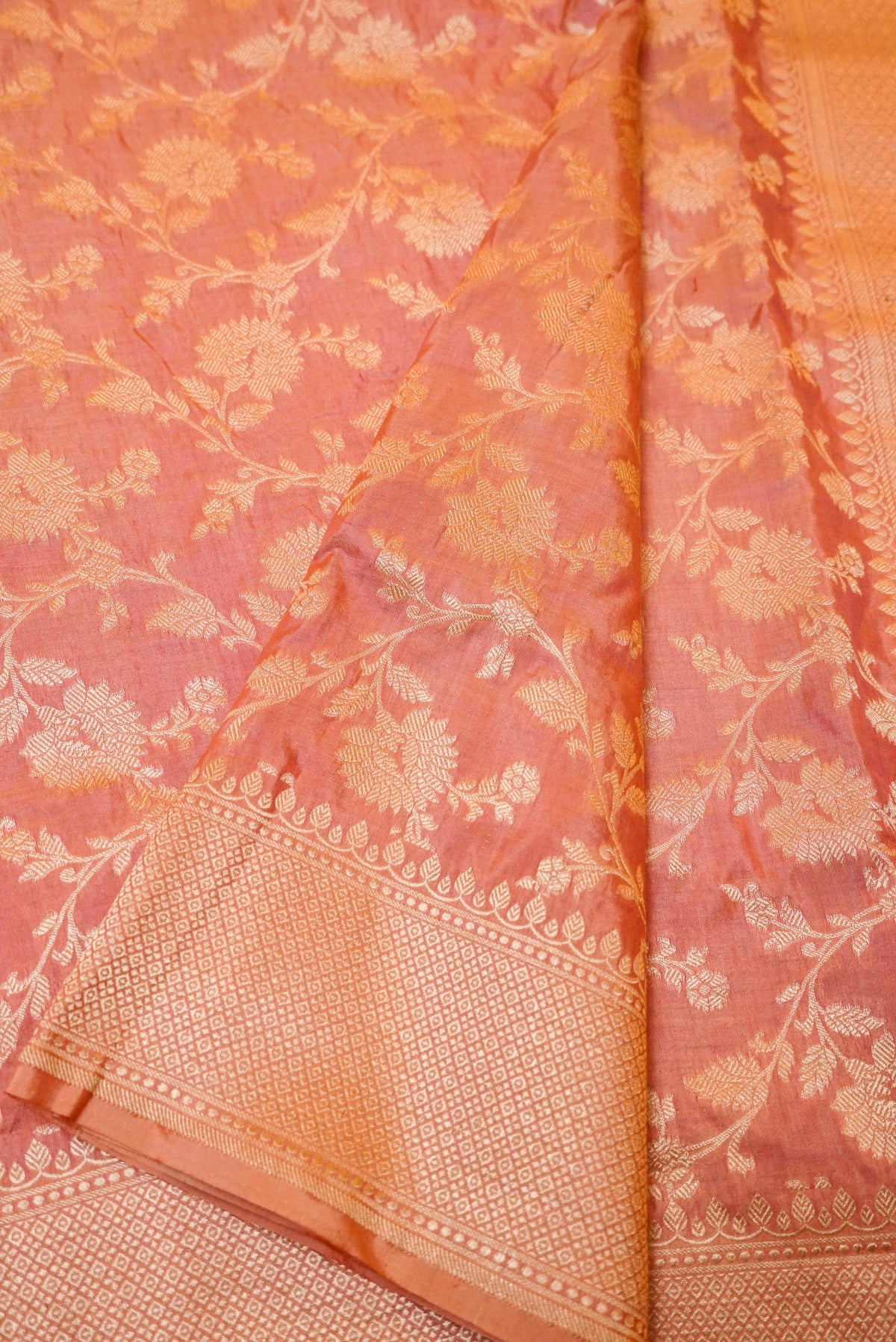 Handwoven Peach Banarasi Katan Silk Saree