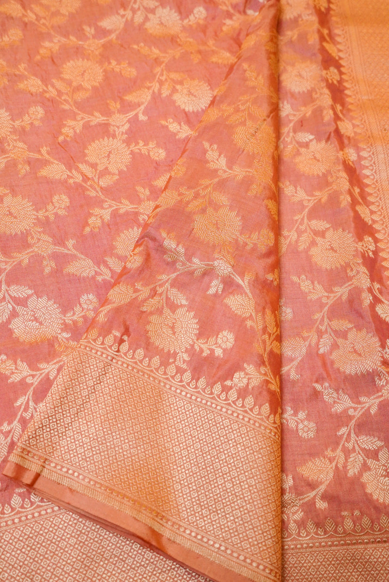 Handwoven Peach Banarasi Katan Silk Saree