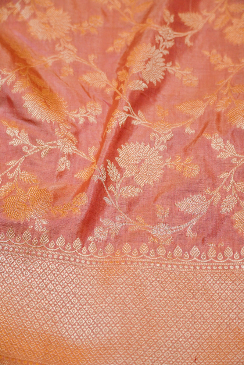 Handwoven Peach Banarasi Katan Silk Saree